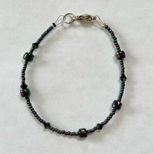 Handmade Black Beaded Bracelet With Lobster Claw Clasp New